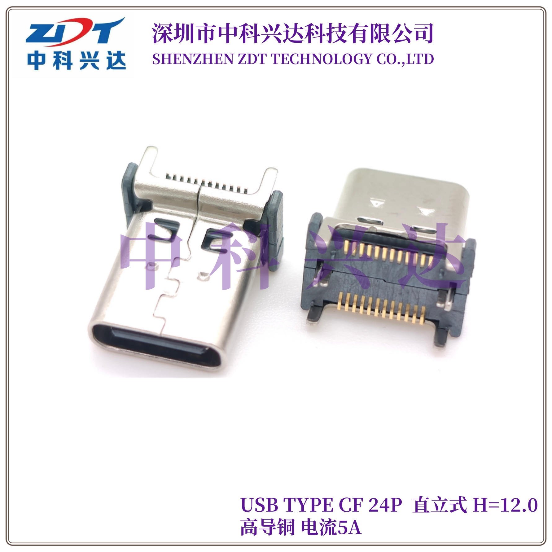 TYPE-C 母座 24Pin 直立式H12.0